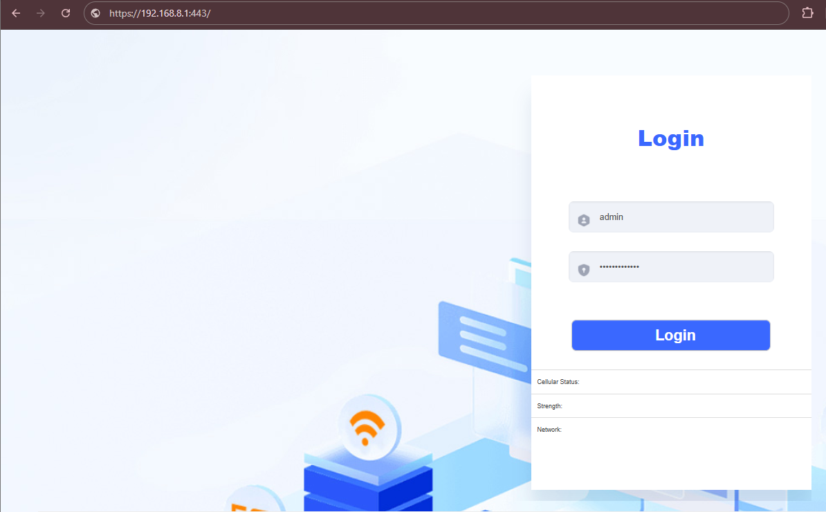 Router web interface login screen